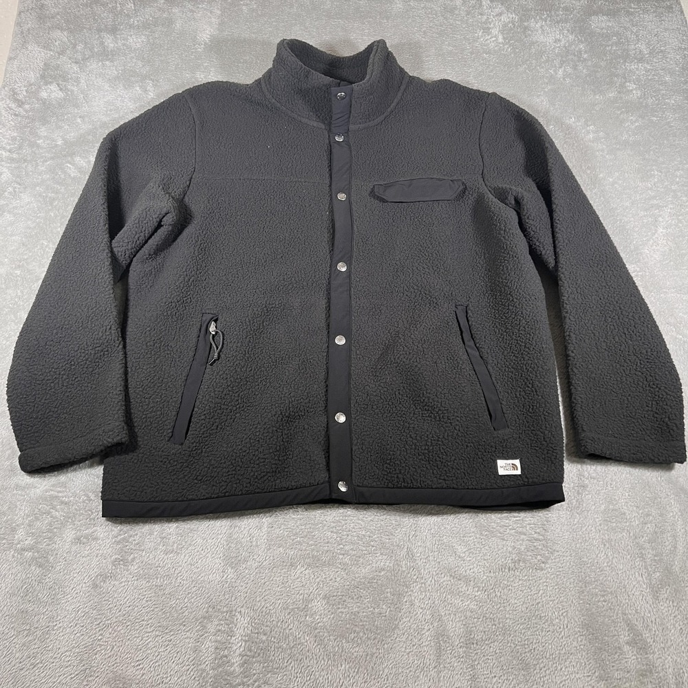 The North Face Cragmont Snap Front Jacket Mens XL Black Fleece Pockets Outdoors